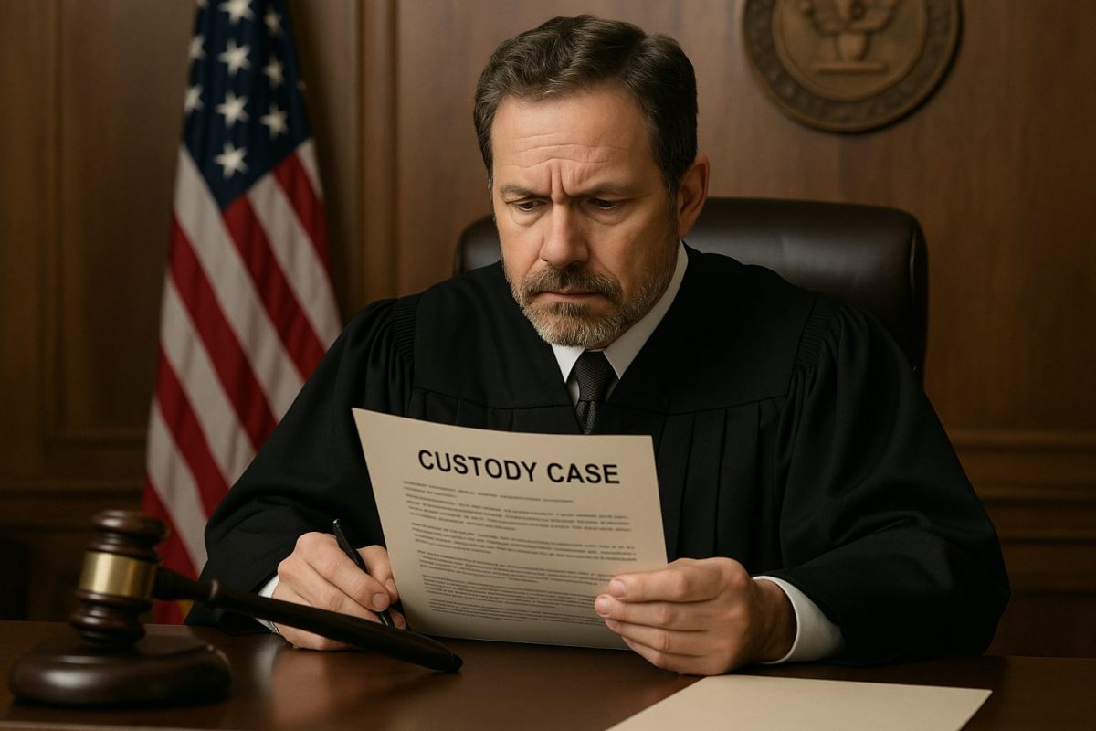 Judge reviewing custody case documents