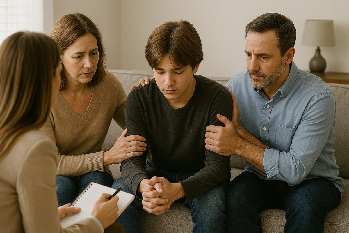 Family receiving emotional support through counseling