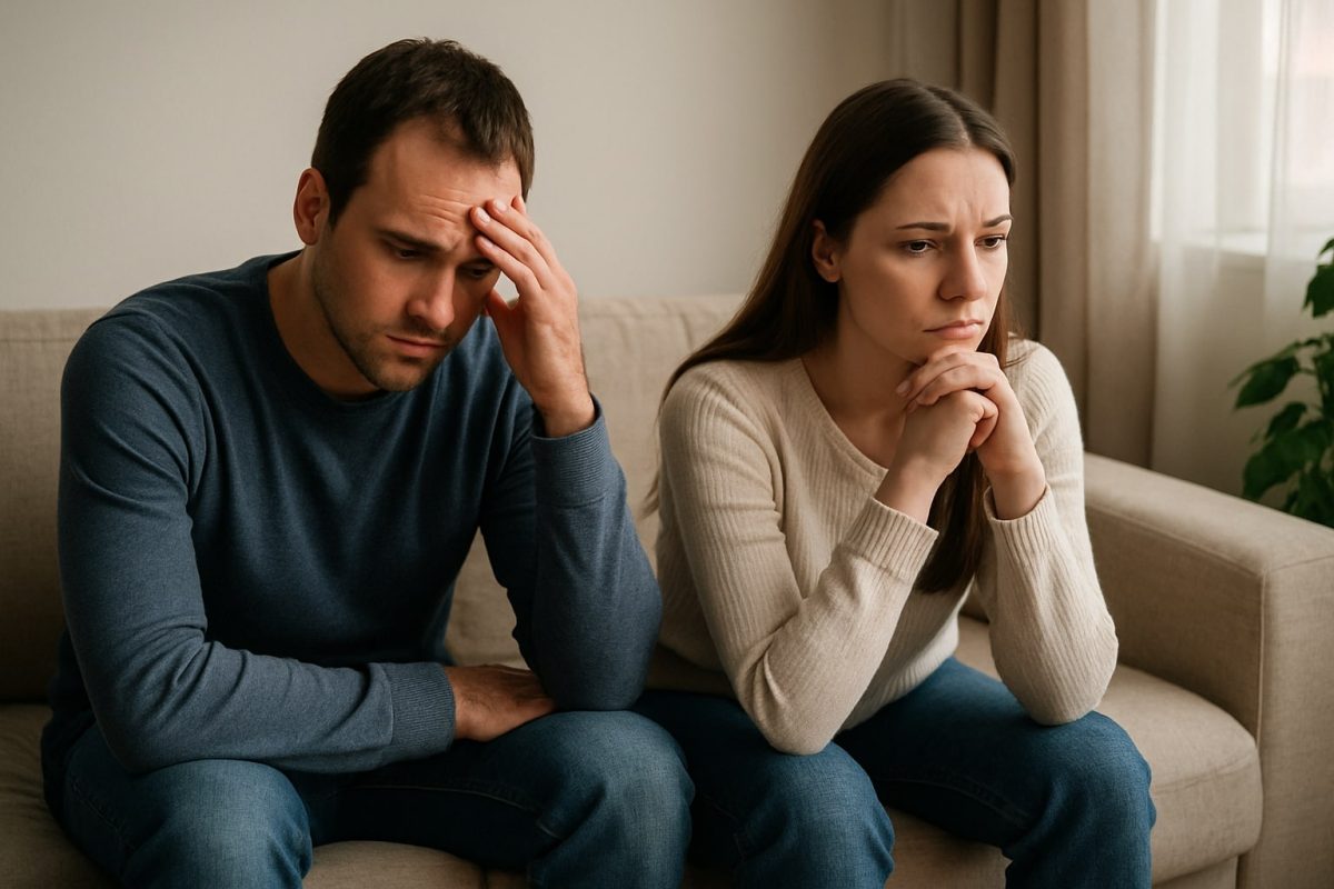 Distressed couple struggling with infidelity in marriage
