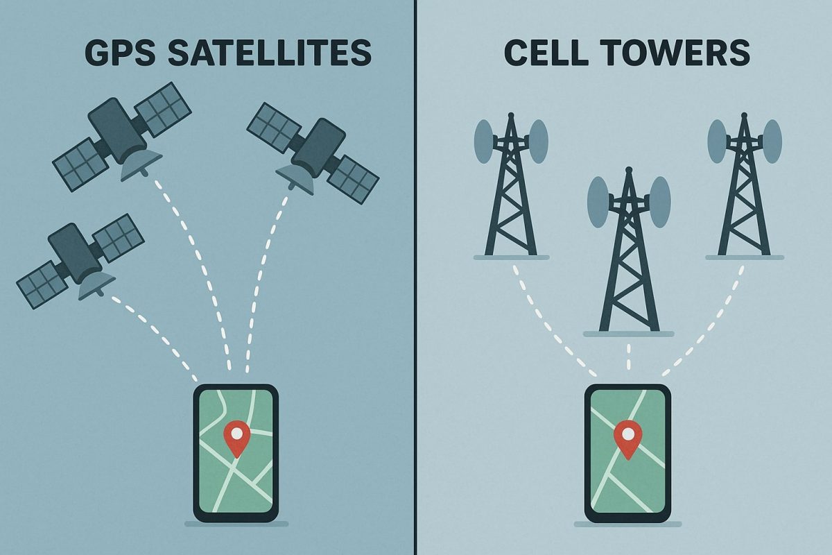 gps satellite vs cell towers infographics