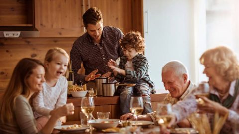 A complete family, consisting of a father, mother, and children, and grandparents