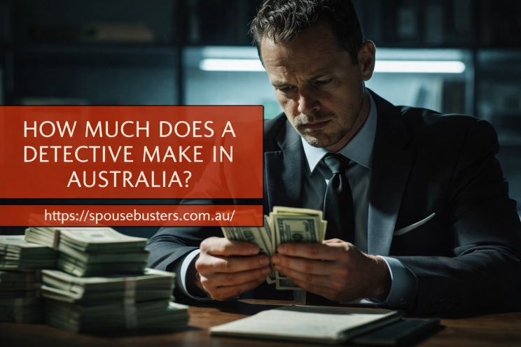 Private investigator in Australia reviewing money at a desk in a dimly lit office representing detective salary insights