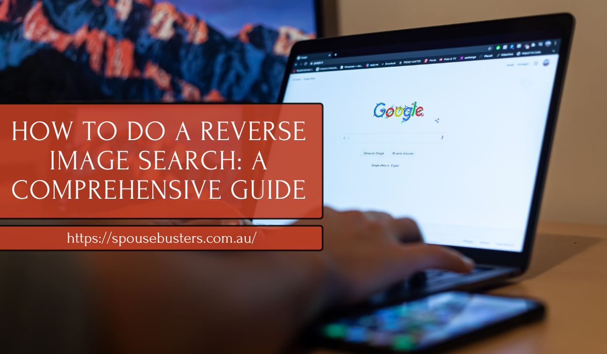 Person using Google reverse image search on a laptop