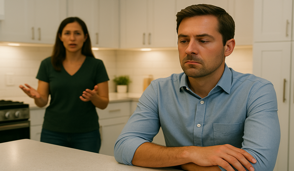Couple arguing in kitchen over relationship issues