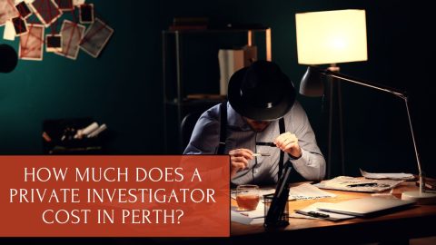 Private investigator examining evidence at a desk