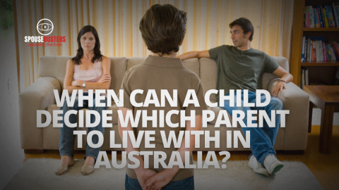 Child standing between two separated parents during a custody discussion in a home setting