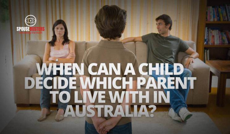 Child standing between two separated parents during a custody discussion in a home setting